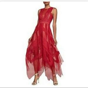 BCBGMaxAzria Dress Red Andi Lace Evening Gown Asymmetrical Handkerchief Hem 8